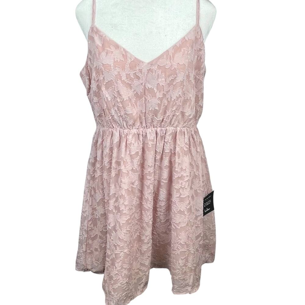 Lulu's Short Mini Dress Mauve Lacy Overlay V Neck Thin Straps Womens Size Large